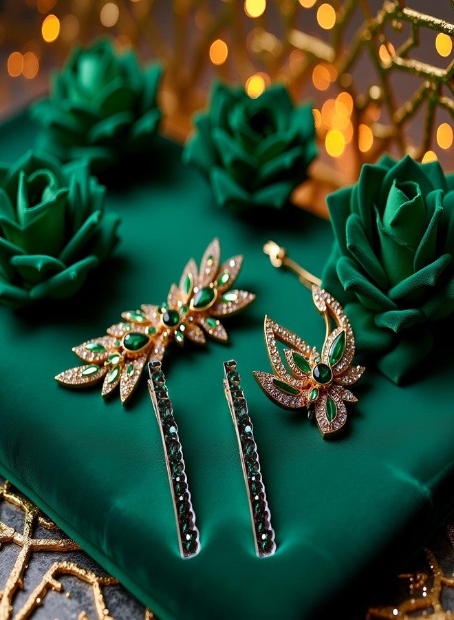 DPWOUM 2Pcs Green Shiny Rhinestone Diamond Hair Barrette Clip,Vintage Elegance Hair Pin, Bobby Pins Duckbill Alligator Clip, Pin Hair Accessories for Women,Hair Accessories - Image 2
